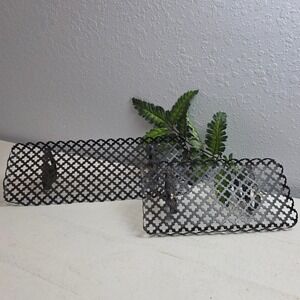 Vintage Black Metal Shelf Set of 2 Bracket Wall Mount Geometric Scrollwork Retro